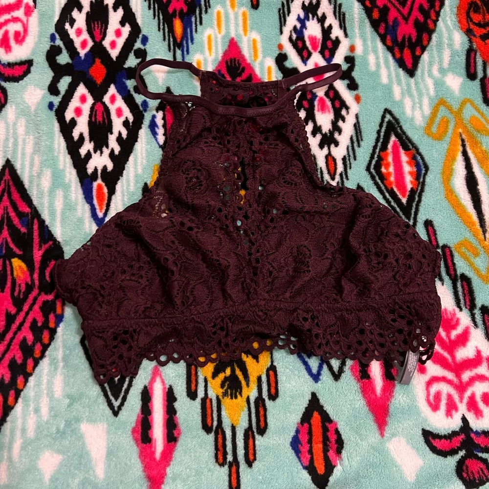 Maroon aerie high neck lace bralette